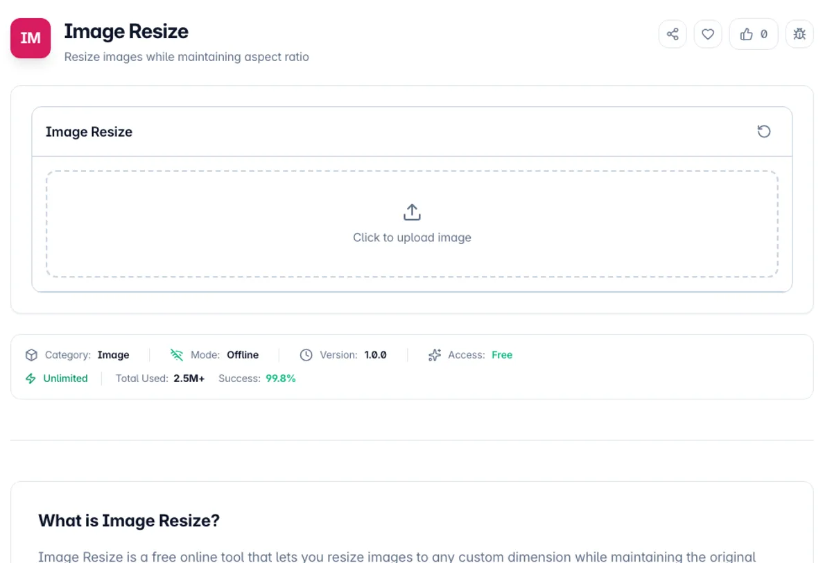 Image Resize interface on Toolz.dev - Resize images while maintaining aspect ratio